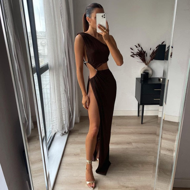 Gia Asymmetric Cut-Out High Slit Maxi Dress