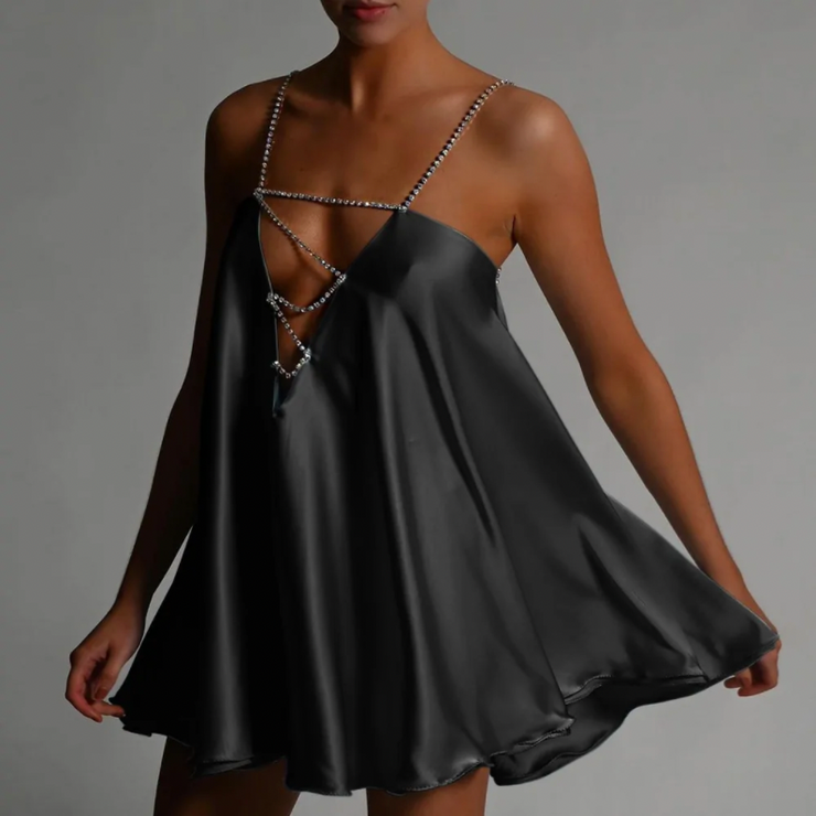 Diamond Satin V-Neck Dress