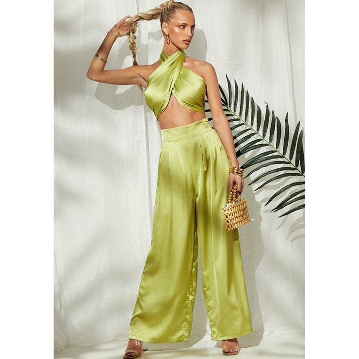 Ella Wide-Legged Satin Pants Set